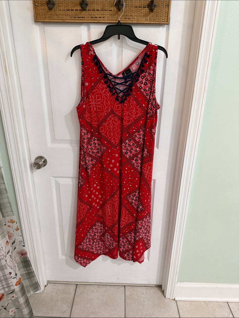 new directions Red Bandana Print Lace-Up Sundress